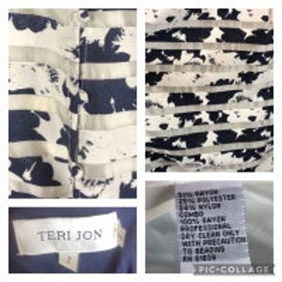 Teri Jon Knot front V-Neck Printed Navy & White Ball evening Gown dress size 2 - Picture 12 of 13